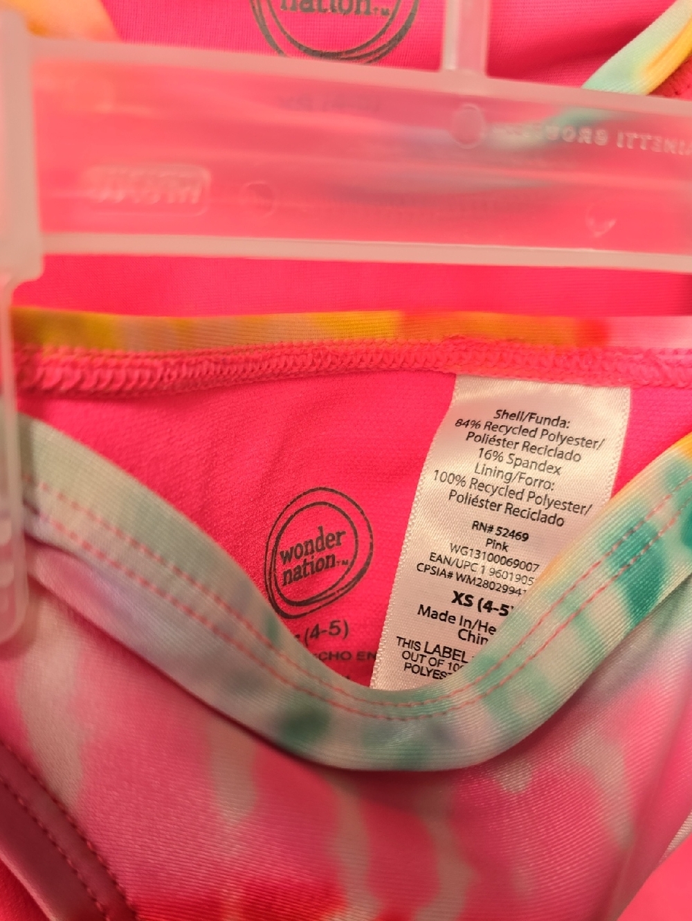 Like New. Girl's wonder nation Neon Pink Tie-Dye Rash Guard Set. Size 4/5 - Picture 6 of 6